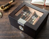 Glass Top Cigar Humidor - Custom engraved humidor box 20-25 Ct.