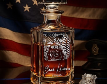 Police Decanter Set, Personalized Police Gift, Engraved Whiskey Decanter, Law Enforcement Gift, Police Retirement Gift, Officer Graduation