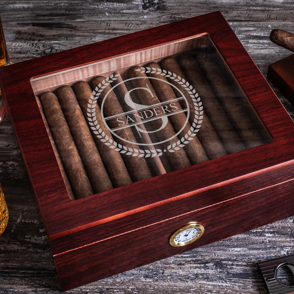 Engraved glass top cigar humidor - Personalized humidor box is a great gift for groomsmen, friends, family members or your lovely one.