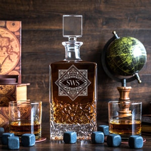 Custom Whiskey Decanter - personalized decanter - etched decanter set - custom whiskey decanter with optional glasses.