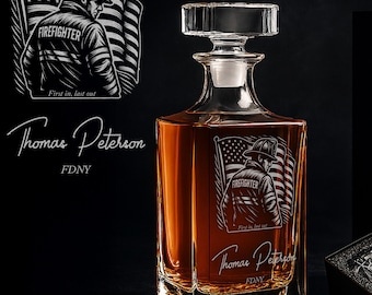 Personalized Firefighter Whiskey Decanter Set: Engraved Retirement Gift