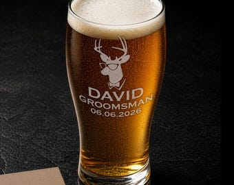 Personalized Beer Glass, Engraved Groomsmen Beer Glass, Best Man Gift, Pint Glass Gift, Wedding Beer Glass, Bachelor Party Gift, Him