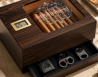 Retirement Gift Him, Personalized Cigar Humidor, Engraved Retirement Gift, Custom Cigar Box, Custom Humidor Box, Gift for Retired Man