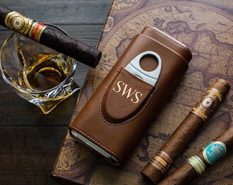 Travel cigar case with cutter.