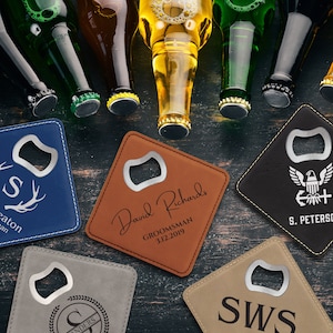 Personalized Groomsmen Coasters | Custom Engraved Coasters with Bottle Opener
