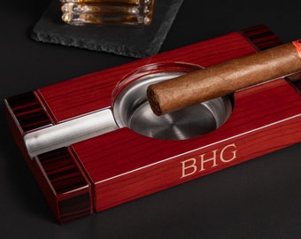 Engraved Cigar Ashtray, Personalized Cherry Wood Ashtray, Cigar Lover Gift, Gift for Dad, Retirement Cigar Gift, Groomsmen Gift for Him