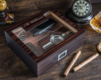 Piano Finish Cigar Humidor Box with Accessories, High Quality Lacquer Humidor