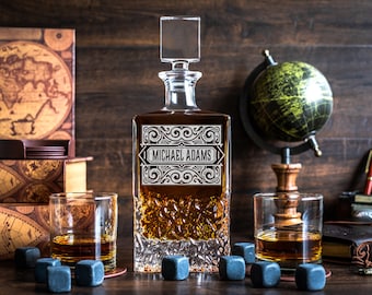 Engraved Whiskey Decanter Set, Personalized Groomsmen Decanter, Bourbon Gift Set, Wedding Gift for Him, Best Man Gift, Gift for Dad