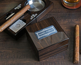Personalized Cigar Ashtray Set, Engraved Walnut Folding Ashtray, Fathers Day Gift, Cigar Lover Gift for Him, Groomsmen Wedding Gift
