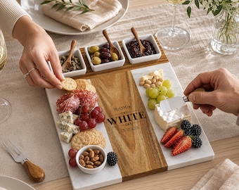 Personalized Charcuterie Board, Marble Acacia Cheese Board Set, Custom Cutting Board, Housewarming Gift, New Home Gift, Homeowner Gift