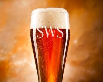 Monogram Pilsner Glass: Custom Engraved Beer Glass, Groomsmen Gift