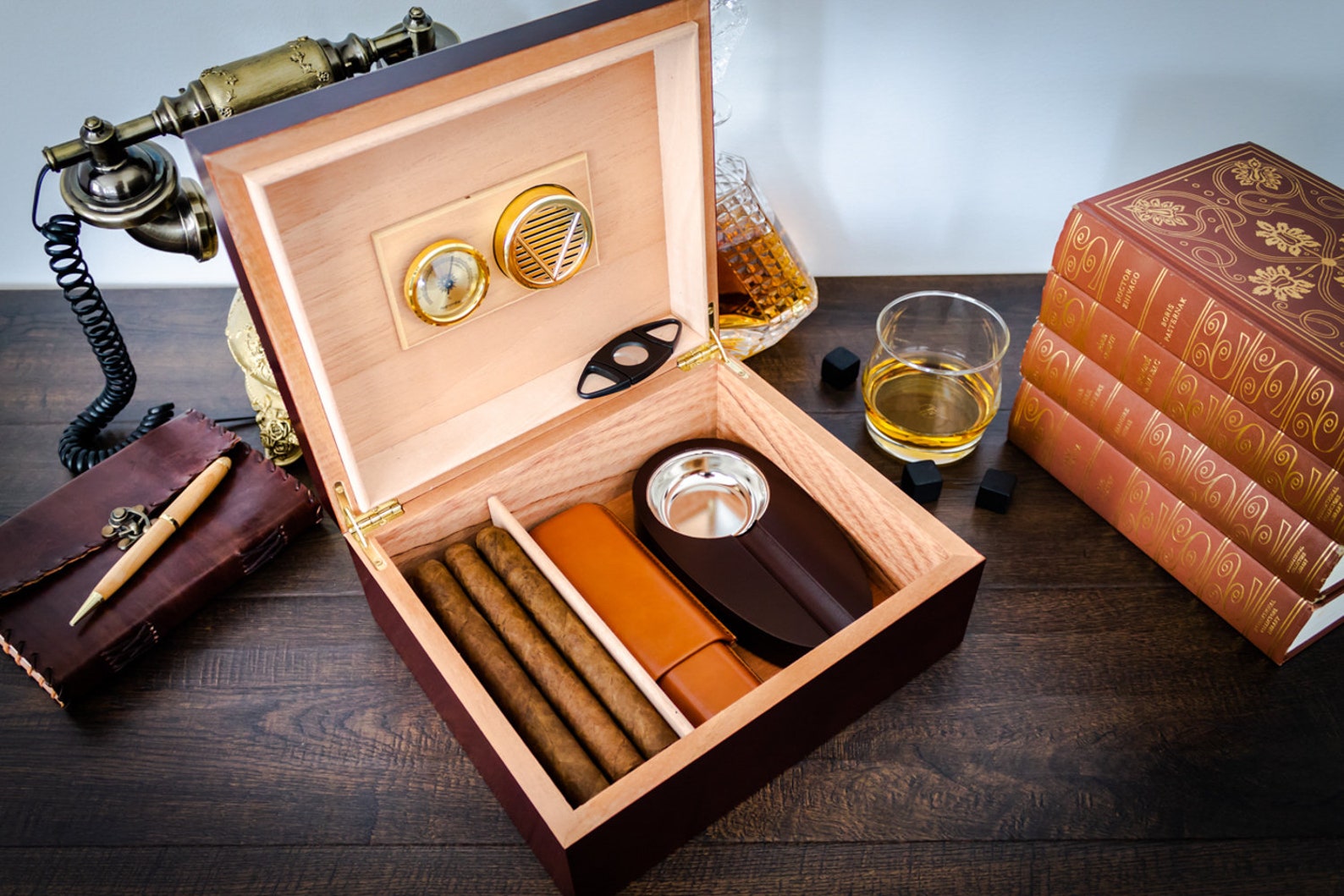 Engraved Cigar Humidor Gift Set with Matching Accessories Etsy