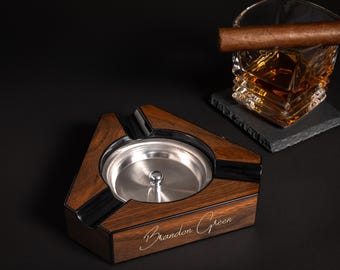 Engraved Maple Wood Cigar Ashtray – Personalized Smoker Gift