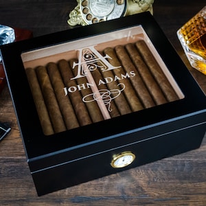 Custom Engraved Glass Top Cigars Humidor Box - 2 Different Colors and Sizes