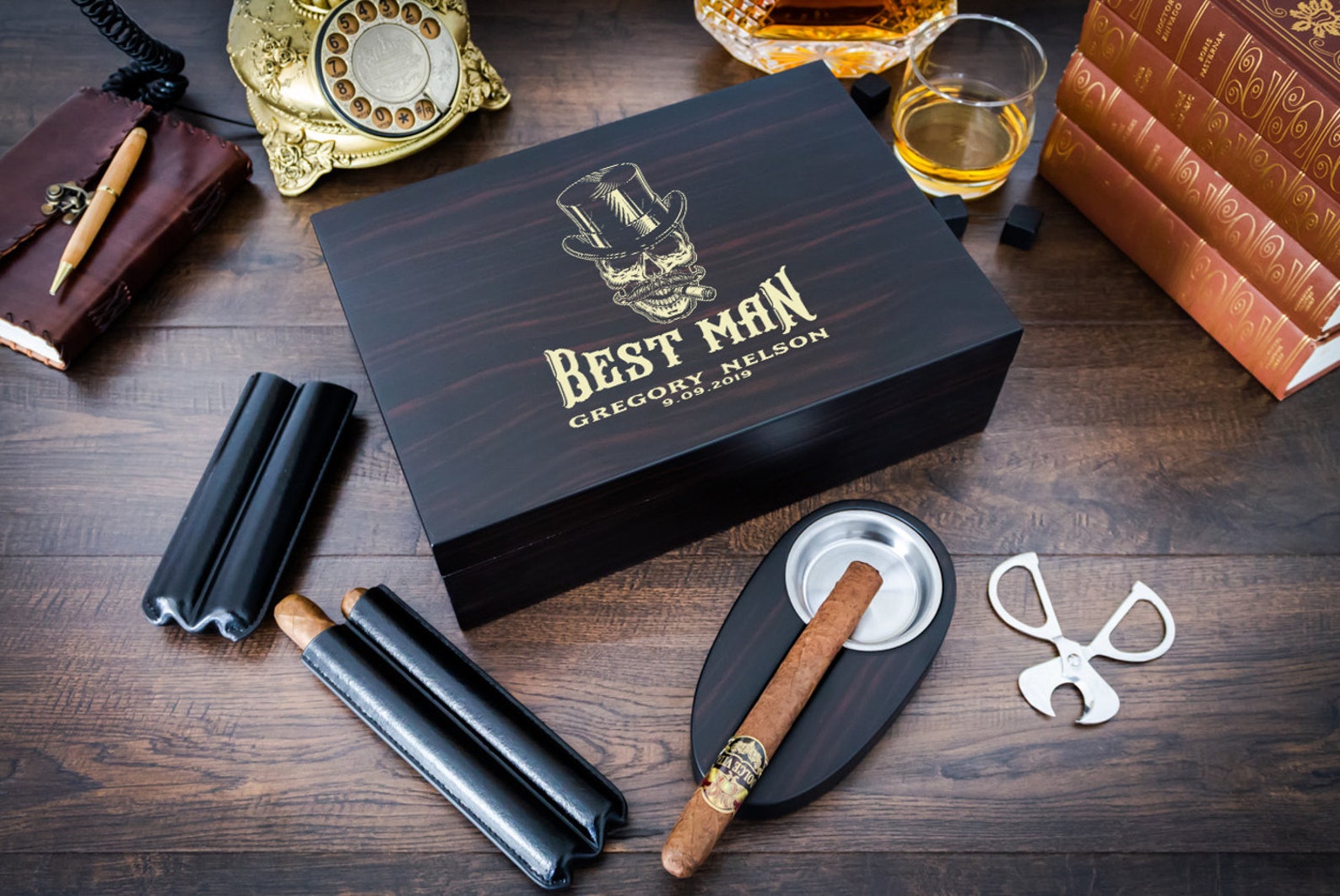 Cigar Humidor Gift Set With Matching Accessories Great Gift Etsy