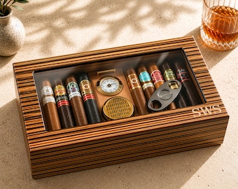 Engraved Glass Top Humidor, Personalized Cigar Humidor Set, Luxury Cigar Gift, Retirement Gift for Him, Groomsmen Cigar Gift, Dad Gift