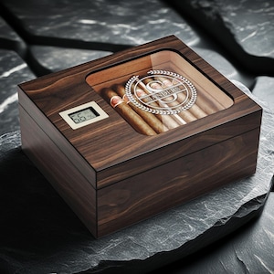 Desktop Cigar Humidor Box, Gloss Top Small or Large Boxes