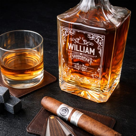 Personalized Whiskey Decanter Set, Engraved Groomsmen Gifts, Custom Wedding Present for Groom, Best Man Gift Idea, Anniv
