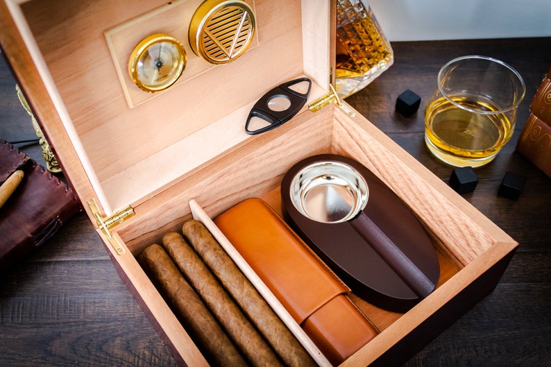 Engraved Cigar Humidor Gift Set With Matching Accessories Etsy