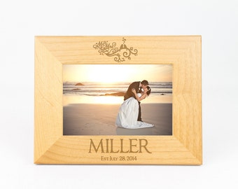 Engraved Wedding Frame with Date and Name 4x6, Great Personalized Wedding Gift