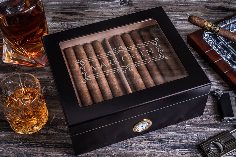 Engraved glass top cigar humidor Personalized humidor box is a great gift for groomsmen, friends, family members or your lovely one. image 8