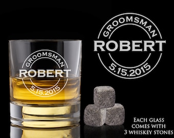 Personalized Whiskey Glass - Groomsman Gift - Whiskey Stones - Engraved Scotch Glass - Wedding Gift - Best Mans Gift - Wedding Keepsake