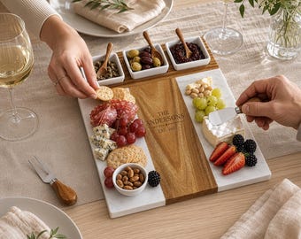 Personalized Charcuterie Board, Marble Acacia Cheese Board Set, Custom Realtor Gift Closing Gift, House Closing Gift, New Home Gift
