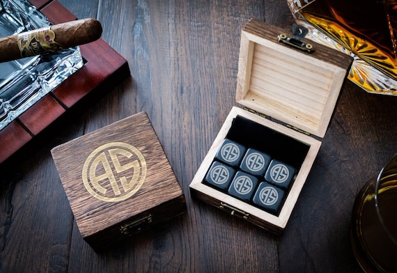 Personalized Whiskey Stones, Engraved Chilling Stones Gift Set, Groomsmen Gift, Monogram Gift Box, Bourbon Gift for Him, Best Man Gift