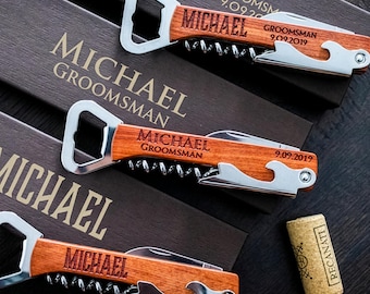 Personalized Bottle Opener, Engraved Rosewood Corkscrew, Groomsmen Gift, Wedding Party Favor, Bridesmaid Gift, Best Man Gift
