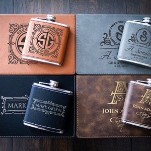 Leather flask gift set, Personalized flask is a great bachelor party gift for your groomsmen , friends or family members.