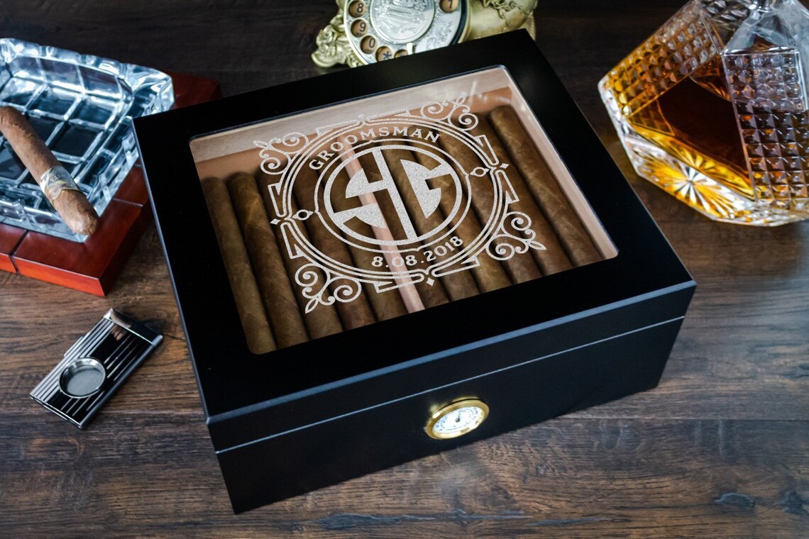 Glass top cigar humidor Custom engraved humidor box is a Etsy