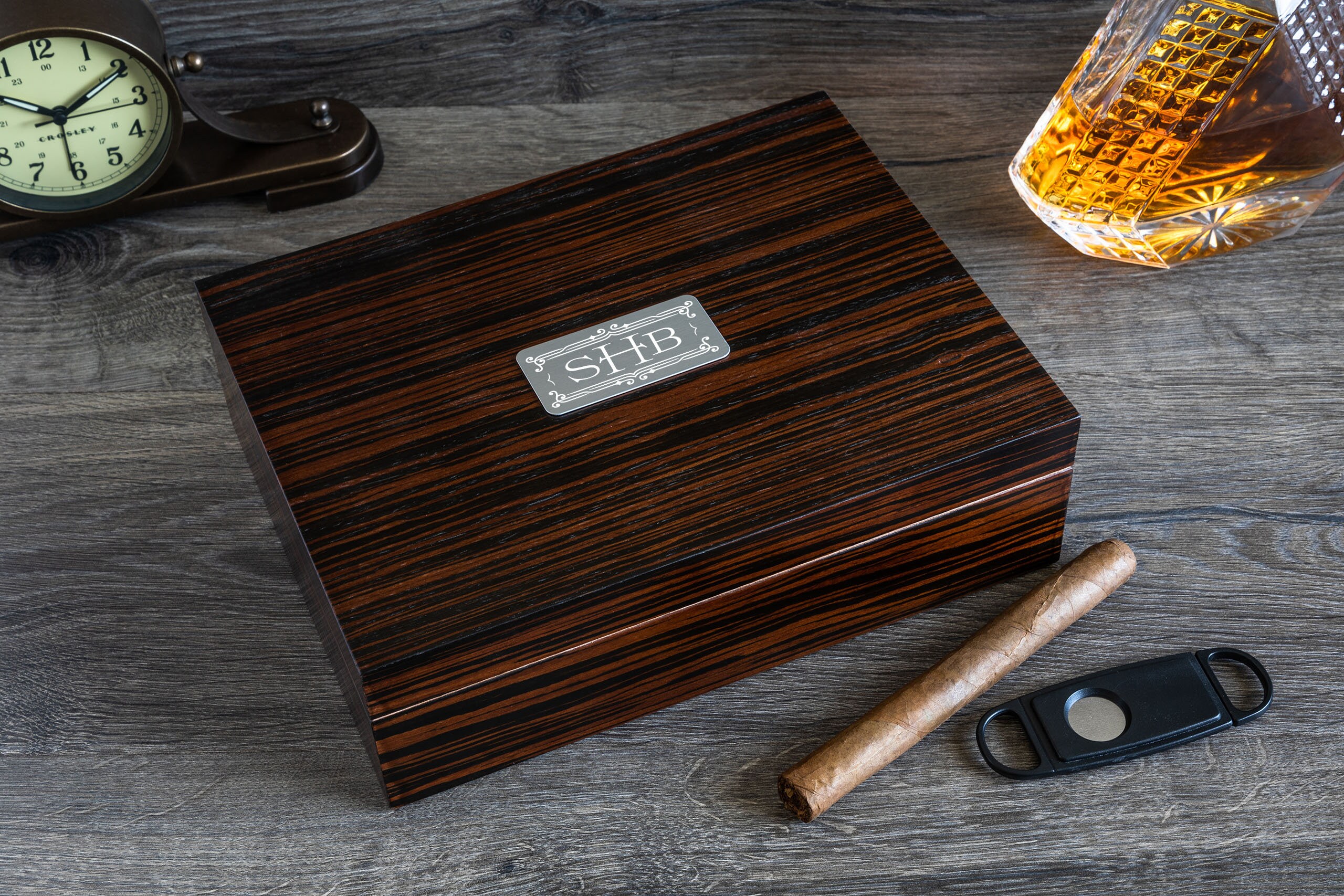 Personalized Cigar Humidor Box 2550 Count Exotic Ebony Etsy