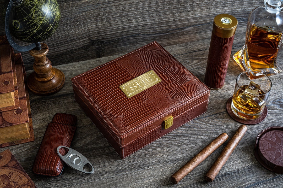 Personalized Leather Humidor Box Gift Set With Matching Accessories. - Etsy