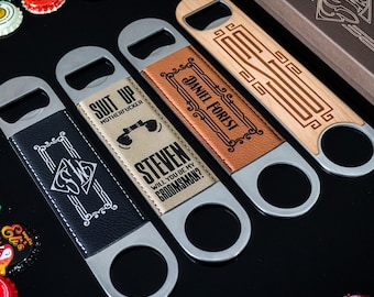 Personalized Leatherette Bottle Opener: Engraved Groomsmen Gift
