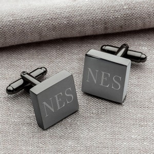 Personalized Square or Circle Cufflinks - Monogrammed Groomsmen Gift (Gunmetal Grey)