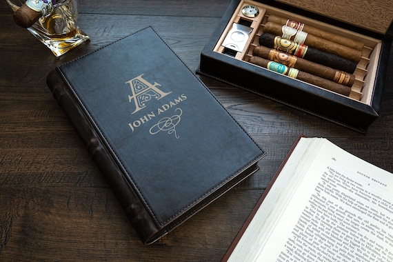 Desktop Book Cigar Humidor, Personalized Cigar Box, Engraved Humidor Gift, Groomsmen Cigar Gift, Retirement Gift for Him, Cigar Lover