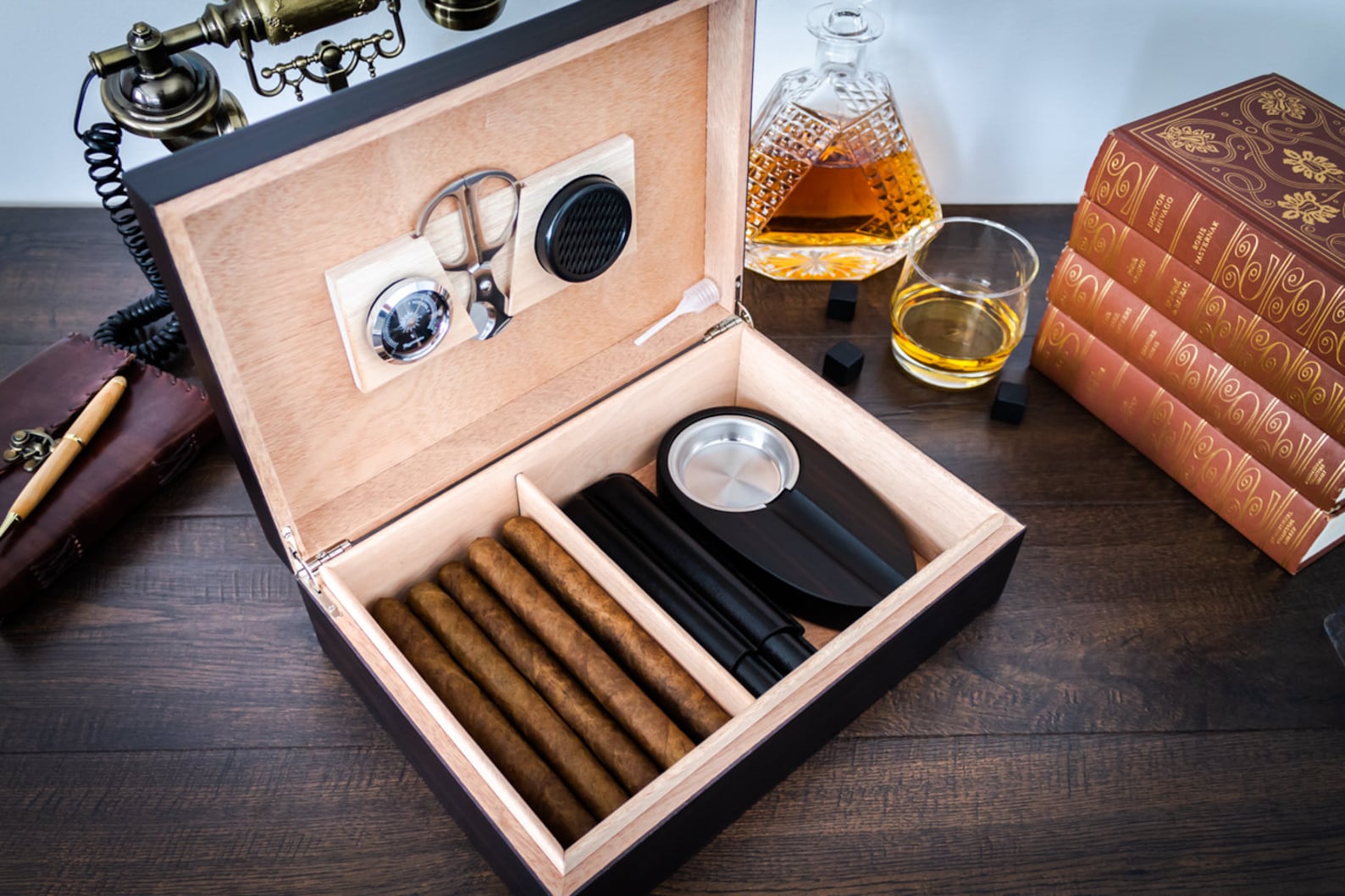 Cigar Humidor Gift Set With Matching Accessories Great Gift Etsy
