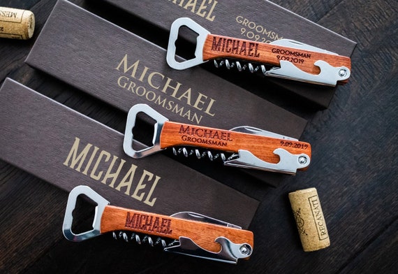 Personalized Rosewood Wine Bottle Opener: Groomsmen Gift