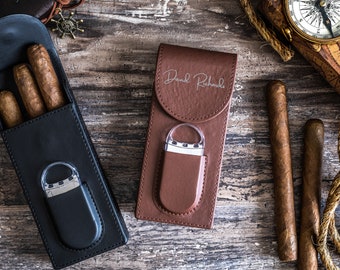 Personalized Cigar Case and Cutter, Engraved Groomsmen Gift, Cigar Holder Gift, Wedding Party Cigar Gift, Gift for Cigar Lover, Dad Gift