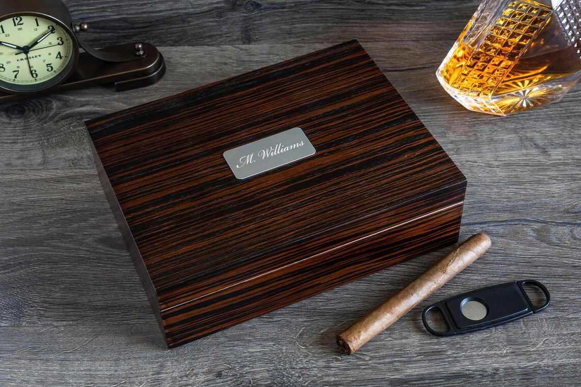 Personalized Cigar Humidor Box 2550 Count Exotic Ebony Etsy