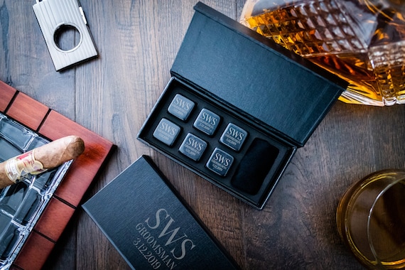 Personalized Whiskey Stones, Engraved Groomsmen Gift Set, Monogram Chilling Stones, Bourbon Gift for Him, Best Man Gift, Gift for Dad