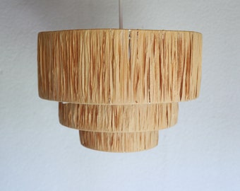 Raffia Lampshade, Boho lighting, Woven Straw Lamp, Wicker Shade, Pendant Light Fixture, Bohemian Lampshade, Moroccan Lightning