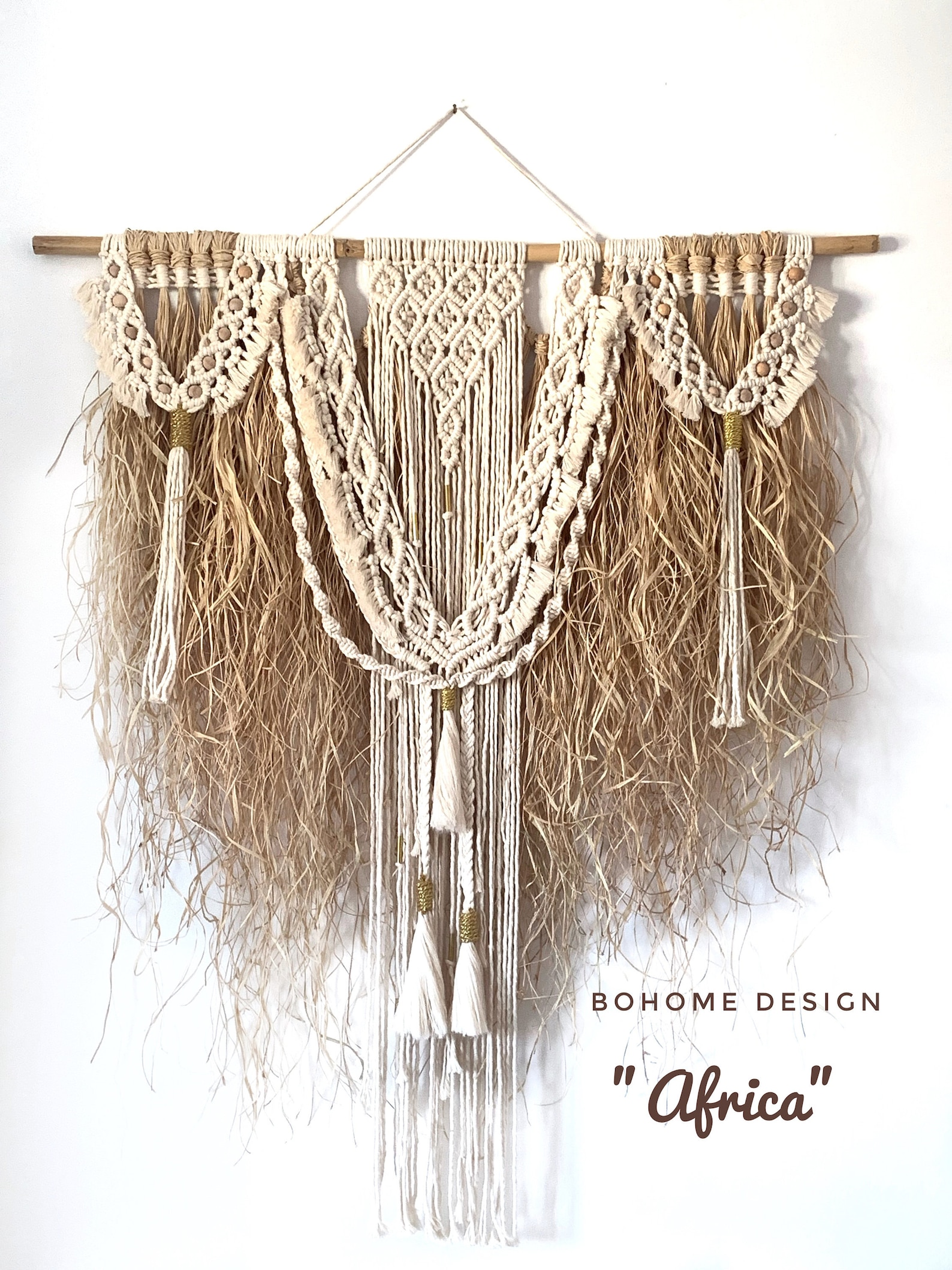 Large Macrame Raffia Wall Hanging /Africa/Macrame Etsy