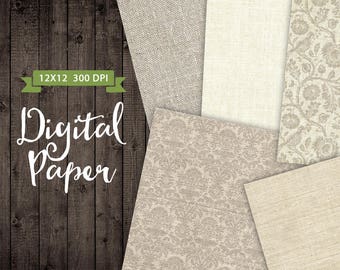 Set de papier numérique - 5 Digital Texture tissu papiers toile de jute lin damassé numérique papier fond Bundle ensemble imprimable