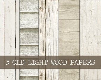 5 Digital Old Wood Papers Bundle - Light White Wood Texture Paper 12x12 Light Wood Background - Digital Paper Set