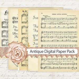 5 Digital Papers - INSTANT DOWNLOAD - Antique Music Sheets Music Paper - Vintage Written Paper - Digital Paper Set - Download Paper JPG