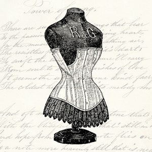 Vintage Dress Form - Digital Download Clipart - Dress Form Illustration - Antique Dress Form Mannequin Art Transfer Craft - INSTANT DOWNLOAD