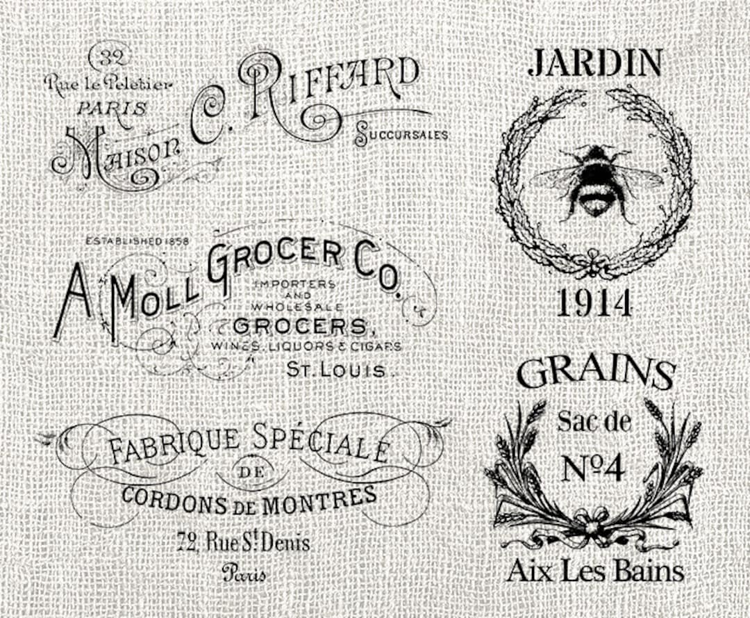 Digital Collage Sheet 5 Vintage Antique Typography Word Labels Word Art ...
