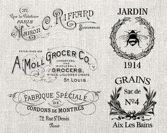 Digital Collage Sheet 5 Vintage Antique Typography Word Labels Word Art Transfer Illustration Clipart Individual PNG & JPG INSTANT Download