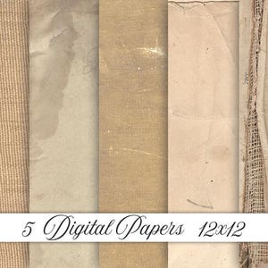 5 Digital Texture Fabric Papers INSTANT DOWNLOAD Antique 12x12 Old Vintage Paper - Digital Paper Set - Print Paper JPG